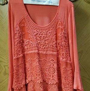 Live and Let Live Coral Orange Lace Tunic